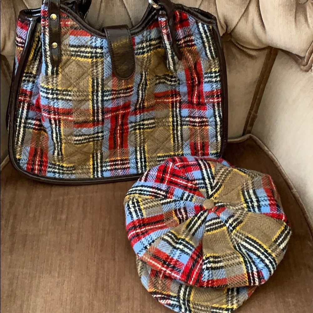 Vera Bradley Highland Plaid patchwork newsboy cap